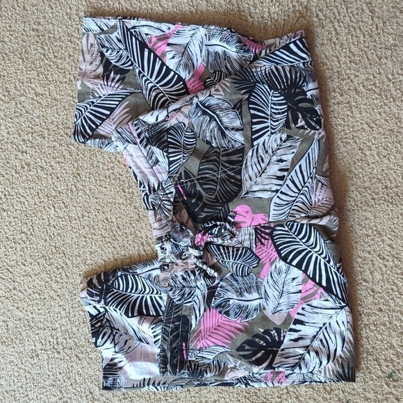 Per Se Linen Blend Tropical Stretch Waist Capri Pants Size Medium - Picture 1 of 7